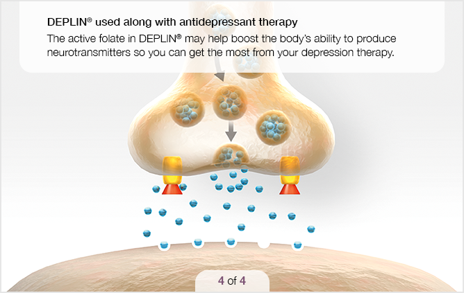 The active folate in DEPLIN® helps boost the body’s ability to produce neurotransmitters so you can get the most from your antidepressant therapy.